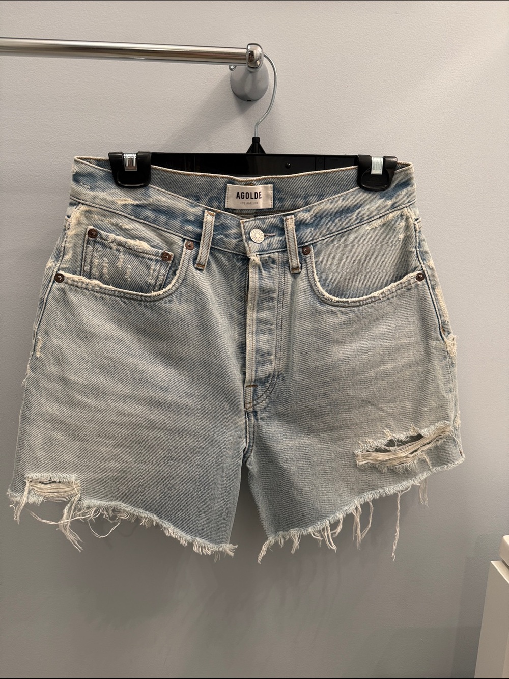 Agolde Light Wash Distressed Denim Cutoff Shorts